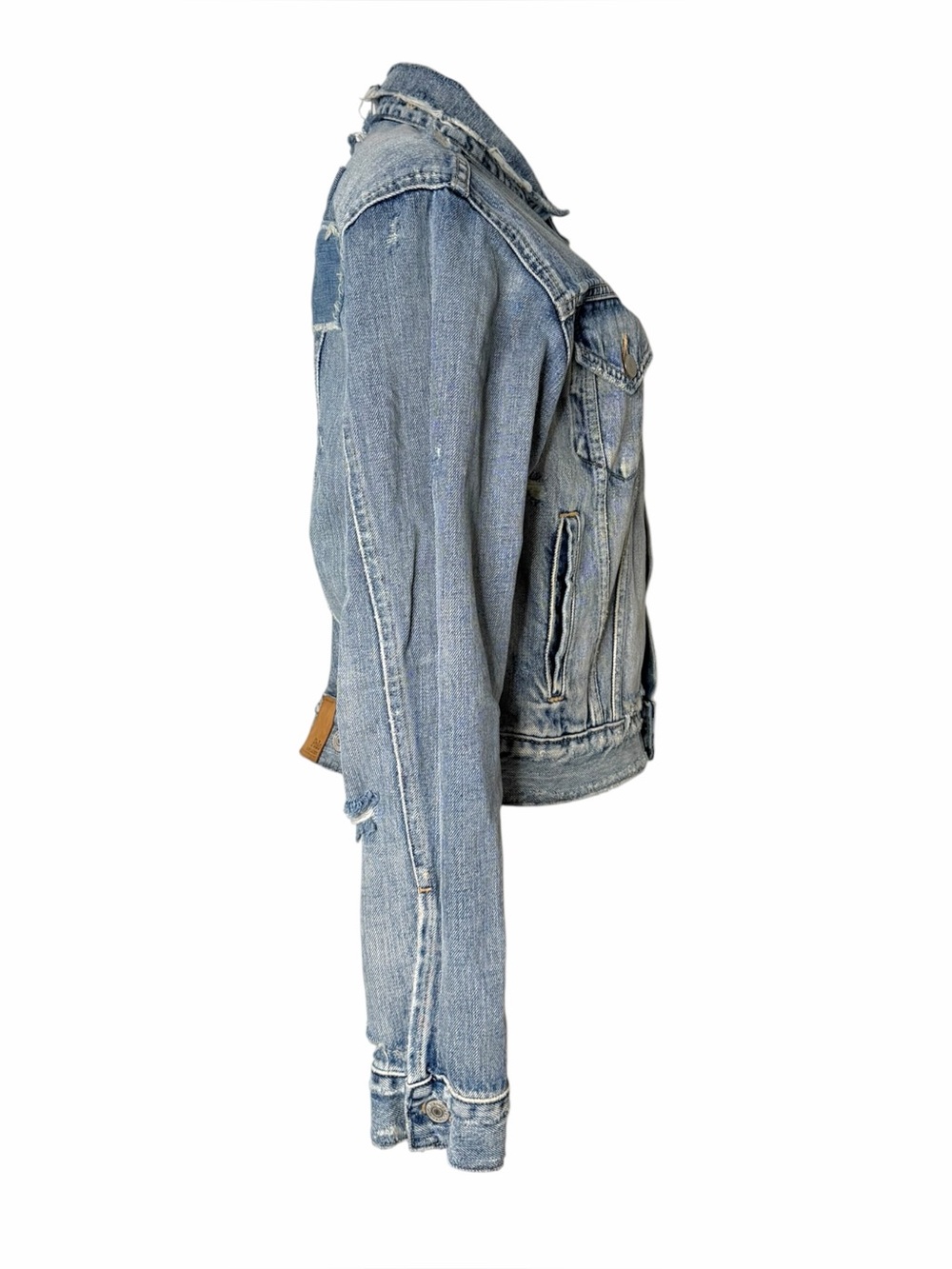 NWT Polo Ralph Lauren Distressed Denim Jacket Rose Embroidered Flag Patch Small - Picture 6 of 12